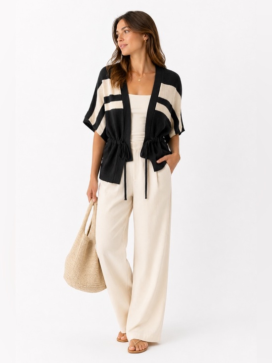 Knot Sisters Sweaters - Knot Sisters Tie Waist Cardigan Coastal Grandmother Quiet Luxury Resort Size M